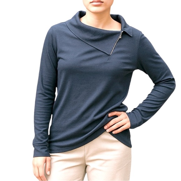 Tommy Hilfiger navy waffle weave top, neck zipper, cowl neck. Women’s size 1X - Picture 1 of 11